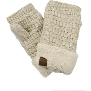 imageCC Womens Warm Knit Fingerless Half Finger Fleece Lined Winter GlovesBeige