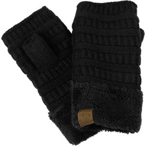 imageCC Womens Warm Knit Fingerless Half Finger Fleece Lined Winter GlovesBlack