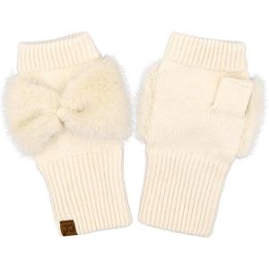 imageCC Womens Warm Knit Fingerless Half Finger Fleece Lined Winter GlovesBow  Beige