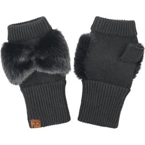 imageCC Womens Warm Knit Fingerless Half Finger Fleece Lined Winter GlovesBow  Black