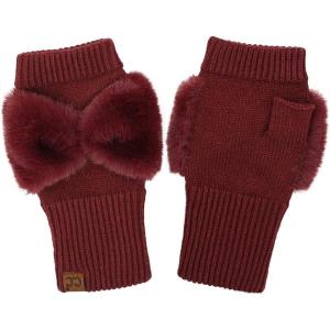 imageCC Womens Warm Knit Fingerless Half Finger Fleece Lined Winter GlovesBow  Burgundy