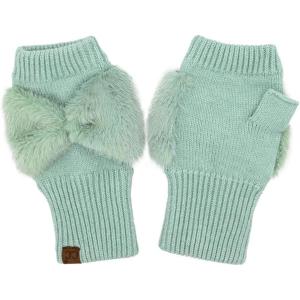 imageCC Womens Warm Knit Fingerless Half Finger Fleece Lined Winter GlovesBow  Dusty Mint