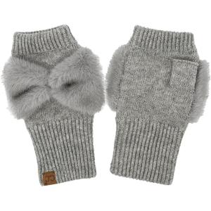 imageCC Womens Warm Knit Fingerless Half Finger Fleece Lined Winter GlovesBow  Grey