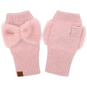 imageCC Womens Warm Knit Fingerless Half Finger Fleece Lined Winter GlovesBow  Rose
