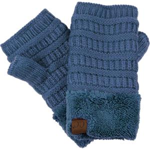 imageCC Womens Warm Knit Fingerless Half Finger Fleece Lined Winter GlovesDark Denim