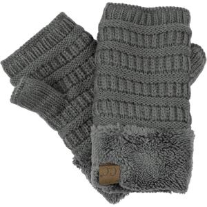 imageCC Womens Warm Knit Fingerless Half Finger Fleece Lined Winter GlovesDark Mel Grey
