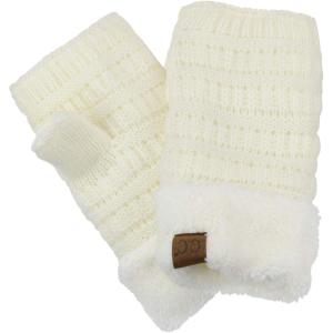 imageCC Womens Warm Knit Fingerless Half Finger Fleece Lined Winter GlovesIvory