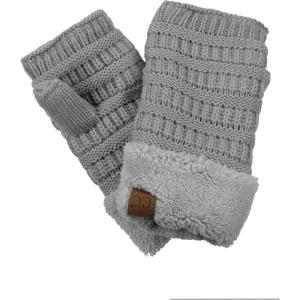 imageCC Womens Warm Knit Fingerless Half Finger Fleece Lined Winter GlovesLight Mel Grey
