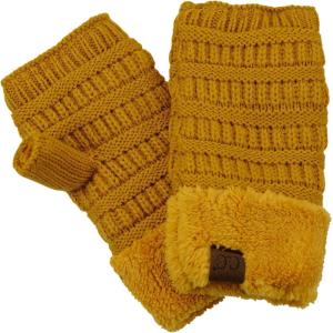 imageCC Womens Warm Knit Fingerless Half Finger Fleece Lined Winter GlovesMustard