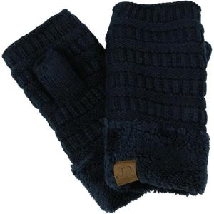 imageCC Womens Warm Knit Fingerless Half Finger Fleece Lined Winter GlovesNavy