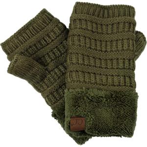 imageCC Womens Warm Knit Fingerless Half Finger Fleece Lined Winter GlovesNew Olive