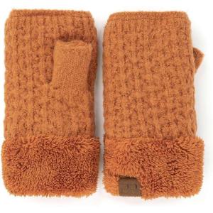 imageCC Womens Warm Knit Fingerless Half Finger Fleece Lined Winter GlovesSoft Fuzzy Cinnamon