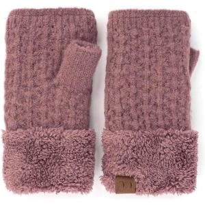 imageCC Womens Warm Knit Fingerless Half Finger Fleece Lined Winter GlovesSoft Fuzzy Coco Berry