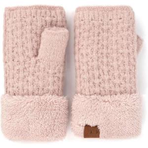 imageCC Womens Warm Knit Fingerless Half Finger Fleece Lined Winter GlovesSoft Fuzzy Dusty Rose