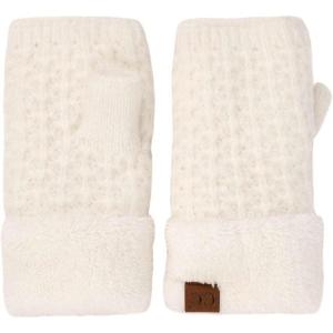 imageCC Womens Warm Knit Fingerless Half Finger Fleece Lined Winter GlovesSoft Fuzzy Ivory
