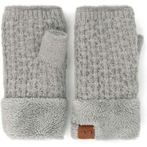 imageCC Womens Warm Knit Fingerless Half Finger Fleece Lined Winter GlovesSoft Fuzzy Light Melange Gray