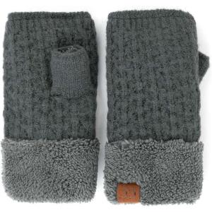 imageCC Womens Warm Knit Fingerless Half Finger Fleece Lined Winter GlovesSoft Fuzzy Teal Gray
