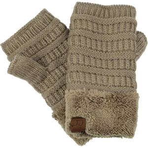 imageCC Womens Warm Knit Fingerless Half Finger Fleece Lined Winter GlovesTaupe