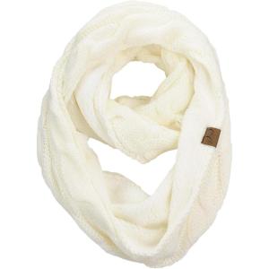 imageCC Womens Winter Cable Knit Sherpa Lined Warm Infinity Pullover ScarfIvory