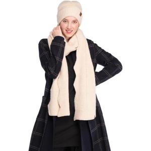 imageCC Womens Winter Knit Beanie Hat and Scarf Set Chevron Pattern Warm Cozy AccessoriesBeige