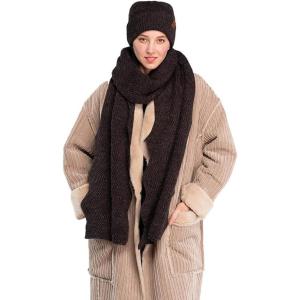 imageCC Womens Winter Knit Beanie Hat and Scarf Set Chevron Pattern Warm Cozy AccessoriesBlack