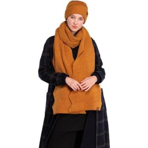 imageCC Womens Winter Knit Beanie Hat and Scarf Set Chevron Pattern Warm Cozy AccessoriesGolden Camel