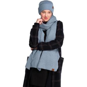 imageCC Womens Winter Knit Beanie Hat and Scarf Set Chevron Pattern Warm Cozy AccessoriesSteel Blue