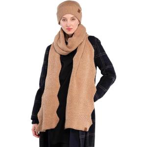 imageCC Womens Winter Knit Beanie Hat and Scarf Set Chevron Pattern Warm Cozy AccessoriesTaupe