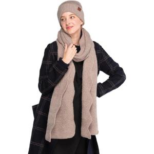 imageCC Womens Winter Knit Beanie Hat and Scarf Set Chevron Pattern Warm Cozy AccessoriesWarm Grey