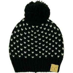 imageKids Ages 25 Pompom Chunky Thick Stretchy Knit Slouch Beanie Cap HatHearts BlackIvory