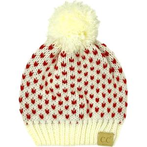 imageKids Ages 25 Pompom Chunky Thick Stretchy Knit Slouch Beanie Cap HatHearts IvoryRed