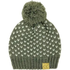 imageKids Ages 25 Pompom Chunky Thick Stretchy Knit Slouch Beanie Cap HatHearts Lt Melange GrayIvory