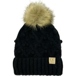 imageKids CC Ages 27 Sherpa Lining Pompom Thick Stretchy Knit Beanie Cap Hat Handmade Bobble Black
