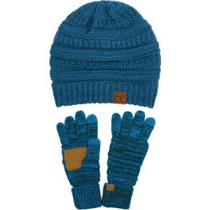 imageUnisex Soft Stretch Cable Knit Beanie and AntiSlip Touchscreen Gloves 2 Pc Set2 Tone BlueTeal