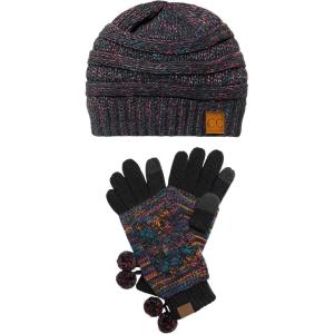 imageUnisex Soft Stretch Cable Knit Beanie and AntiSlip Touchscreen Gloves 2 Pc Set6242 Black Multi