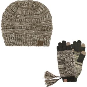 imageUnisex Soft Stretch Cable Knit Beanie and AntiSlip Touchscreen Gloves 2 Pc Set6242 Brown