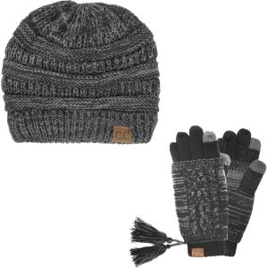 imageUnisex Soft Stretch Cable Knit Beanie and AntiSlip Touchscreen Gloves 2 Pc Set6242 Dk Gray  Lt Gray