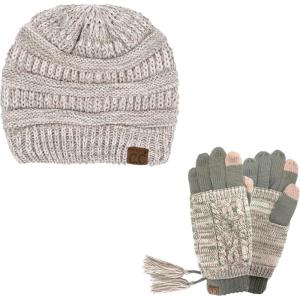 imageUnisex Soft Stretch Cable Knit Beanie and AntiSlip Touchscreen Gloves 2 Pc Set6242 Rose