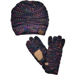 imageUnisex Soft Stretch Cable Knit Beanie and AntiSlip Touchscreen Gloves 2 Pc SetBlackMulti