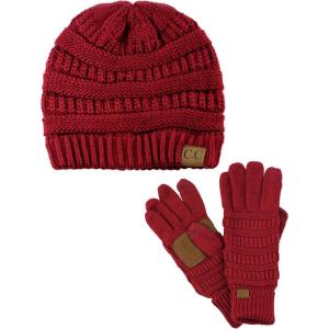 imageUnisex Soft Stretch Cable Knit Beanie and AntiSlip Touchscreen Gloves 2 Pc SetBurgundy