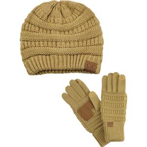 imageUnisex Soft Stretch Cable Knit Beanie and AntiSlip Touchscreen Gloves 2 Pc SetCamel