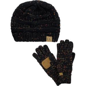 imageUnisex Soft Stretch Cable Knit Beanie and AntiSlip Touchscreen Gloves 2 Pc SetConfetti Black