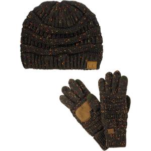 imageUnisex Soft Stretch Cable Knit Beanie and AntiSlip Touchscreen Gloves 2 Pc SetConfetti Brown
