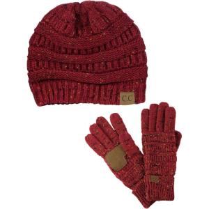 imageUnisex Soft Stretch Cable Knit Beanie and AntiSlip Touchscreen Gloves 2 Pc SetConfetti Burgundy