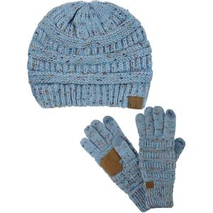 imageUnisex Soft Stretch Cable Knit Beanie and AntiSlip Touchscreen Gloves 2 Pc SetConfetti Denim