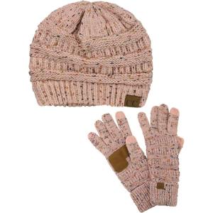 imageUnisex Soft Stretch Cable Knit Beanie and AntiSlip Touchscreen Gloves 2 Pc SetConfetti Indi Pink