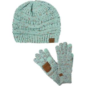imageUnisex Soft Stretch Cable Knit Beanie and AntiSlip Touchscreen Gloves 2 Pc SetConfetti Mint