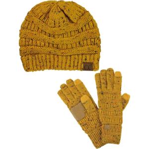 imageUnisex Soft Stretch Cable Knit Beanie and AntiSlip Touchscreen Gloves 2 Pc SetConfetti Mustard