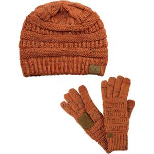 imageUnisex Soft Stretch Cable Knit Beanie and AntiSlip Touchscreen Gloves 2 Pc SetConfetti Rust