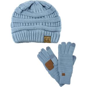 imageUnisex Soft Stretch Cable Knit Beanie and AntiSlip Touchscreen Gloves 2 Pc SetDenim
